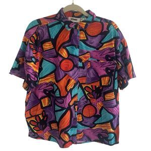 Gitano Vintage Button Up Shirt Women’s Size Large Artsy Geometric Short Sleeve